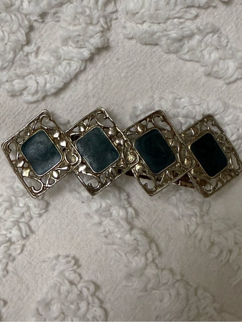 Vintage 1990’s silver and Green Hair Bow